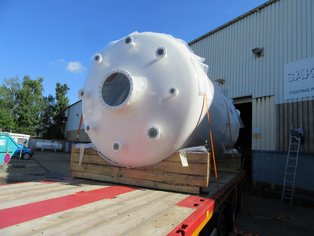 Process Vessel lined with electrically conductive Si 17 E loaded on the truck ready for transport