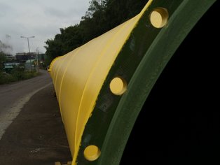 External view on site of a 12m Duct segment of a Fume Gas Duct prior to installation, lined with Si 14 E